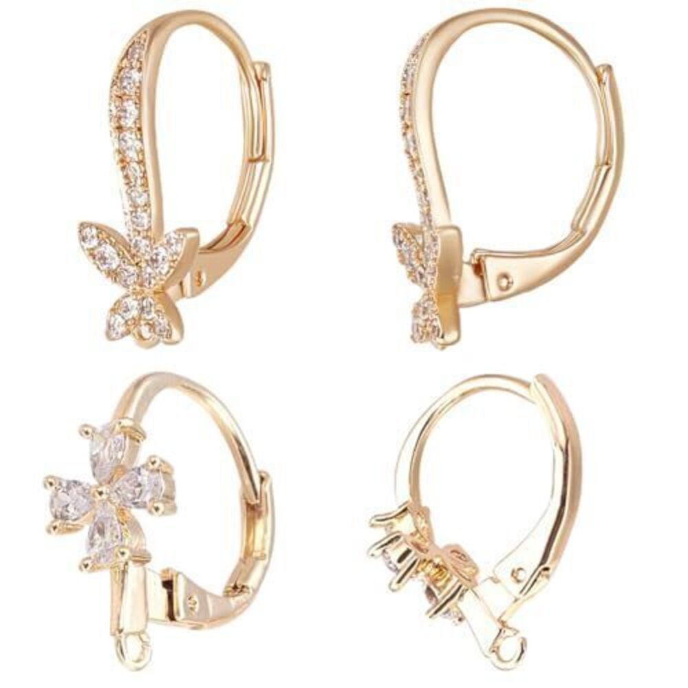 5576 8Pcs 2 Styles Leverback Earring Findings 18K Gold Plated Cubic